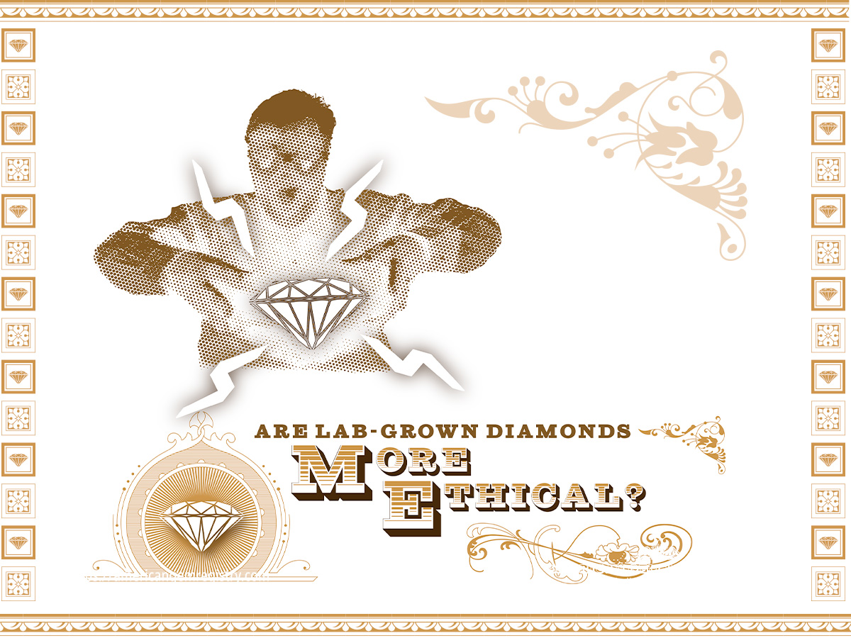 Cover art depicting a mad scientist / jewelry appraiser growing diamonds with illustrated electricity.