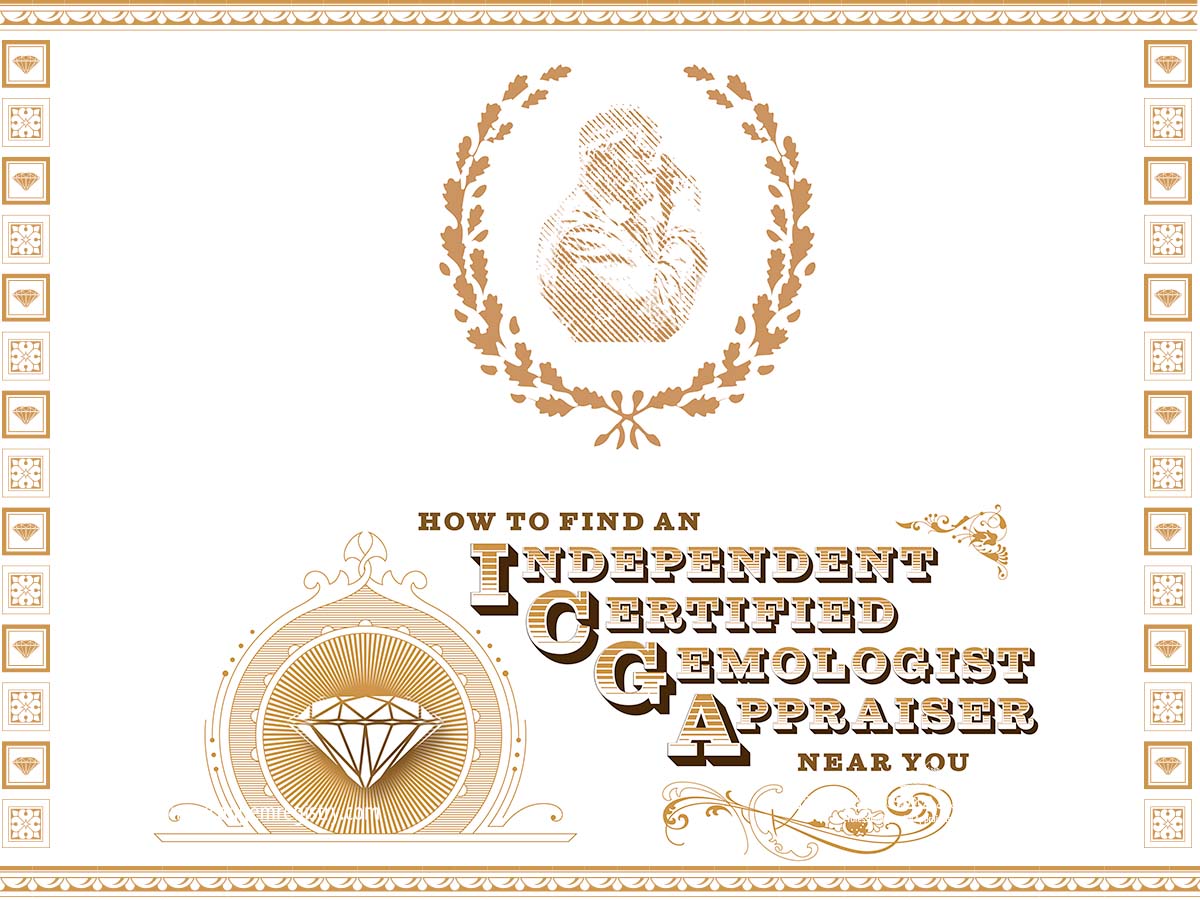 wordpress_landscape_ Cover art for the article, "How to Find an Independent Certified Gemologist Appraiser Near You," which depicts one of the American Gem Registry's logo crests over a decorative title.